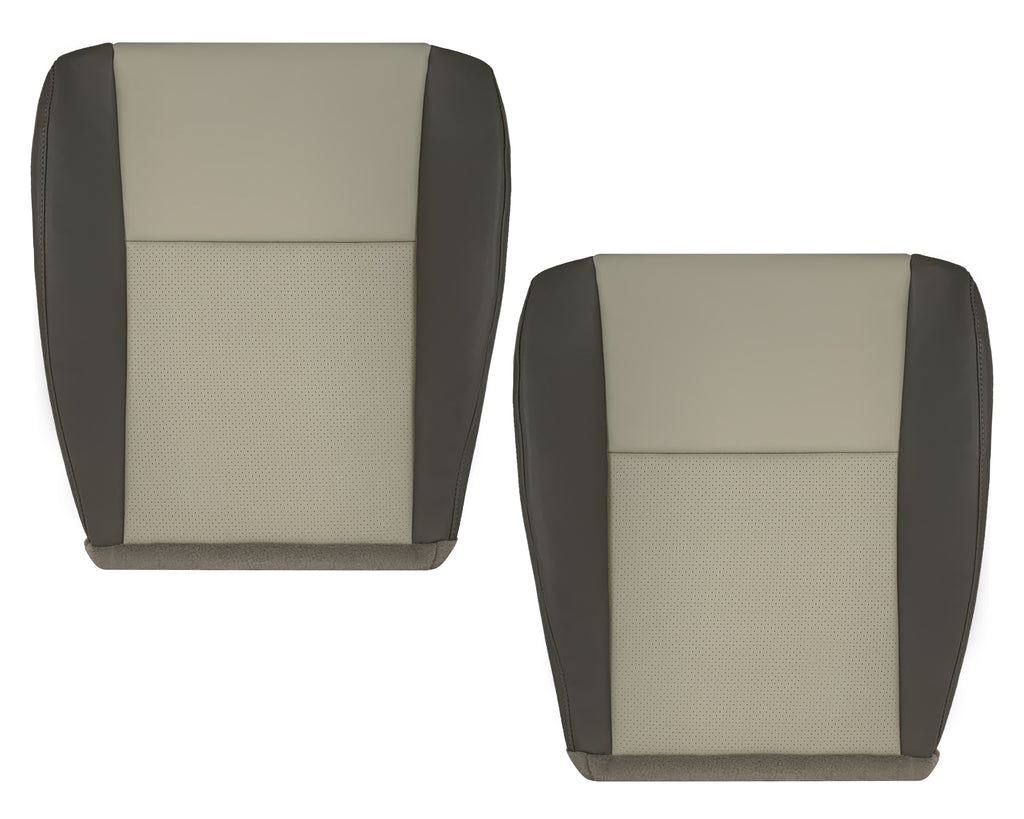 2008 - 2010 Jeep Grand Cherokee Front Bottom Synthetic Leather Seat Cover 2 Tone Tan (Dk Khaki/Lt Graystone)