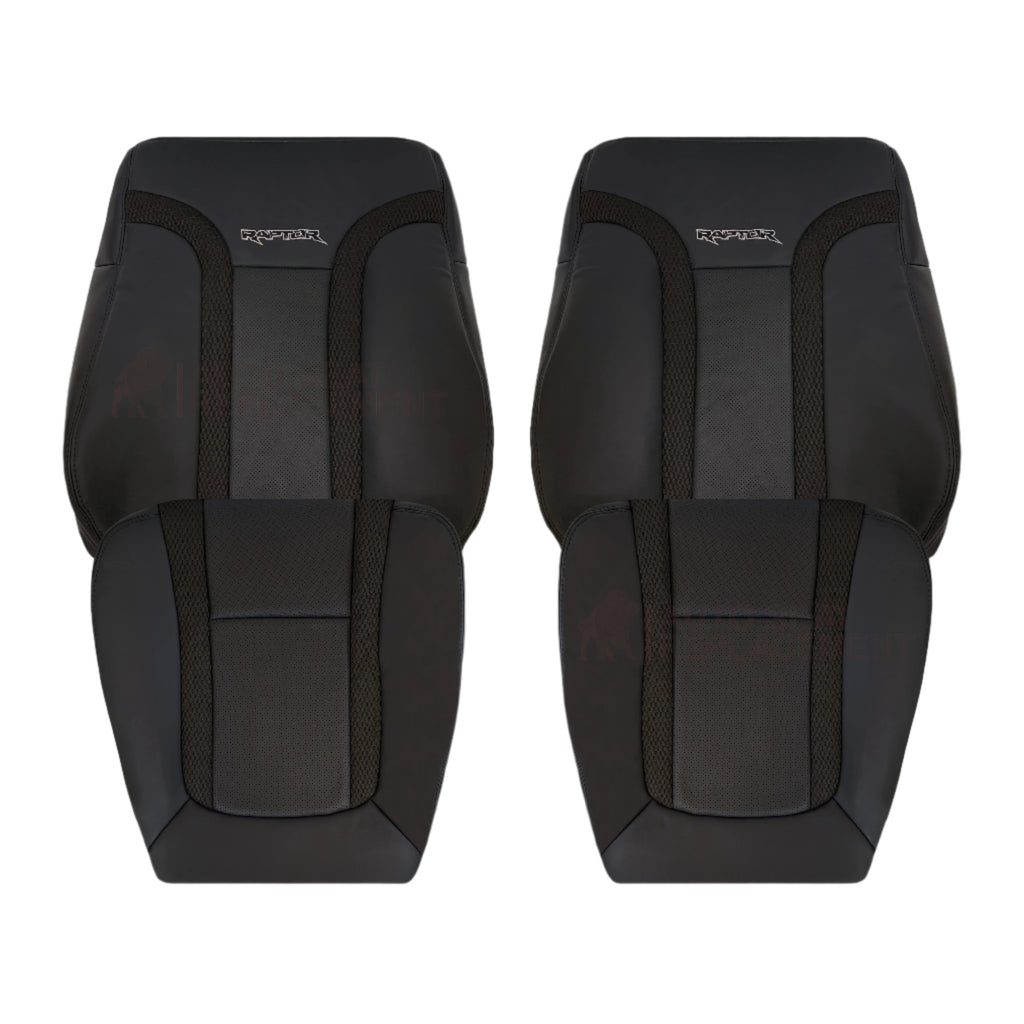 2010 - 2014 Ford F150 Raptor Perforated Seat Cover in Black With White Logo Choose: Leather or Vinyl - Auto Seat Replacement