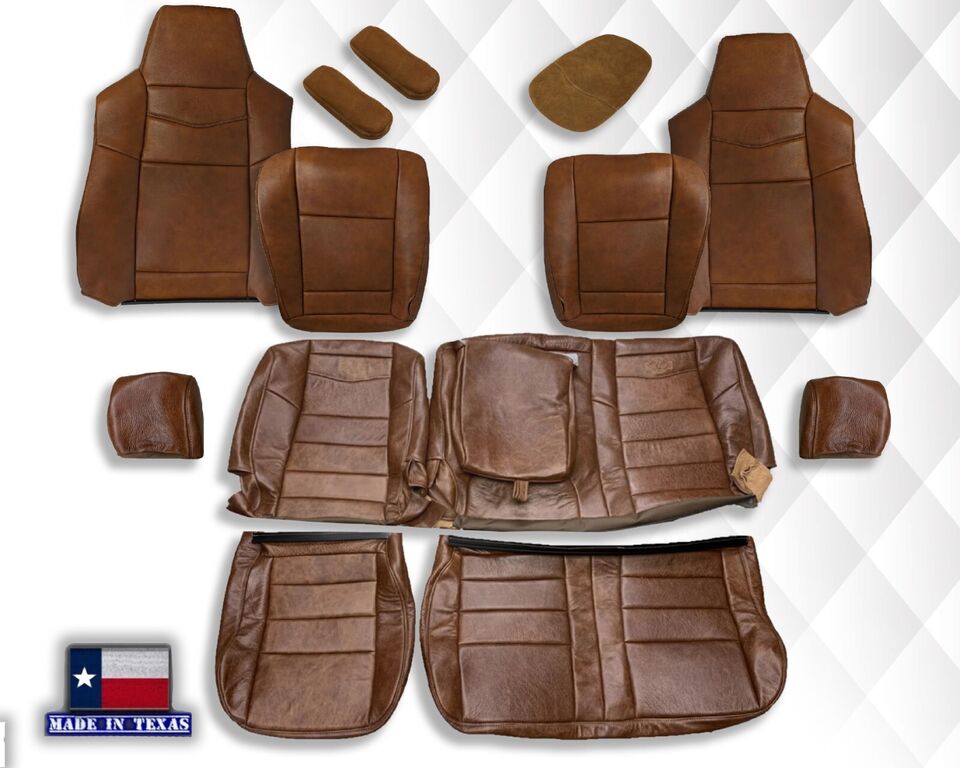 2003 2004 2005 2006 2007 Ford F250 King Ranch Super Duty Full Front Row & Second Row 60/40 Genuine Leather Seat Covers - Auto Seat Replacement