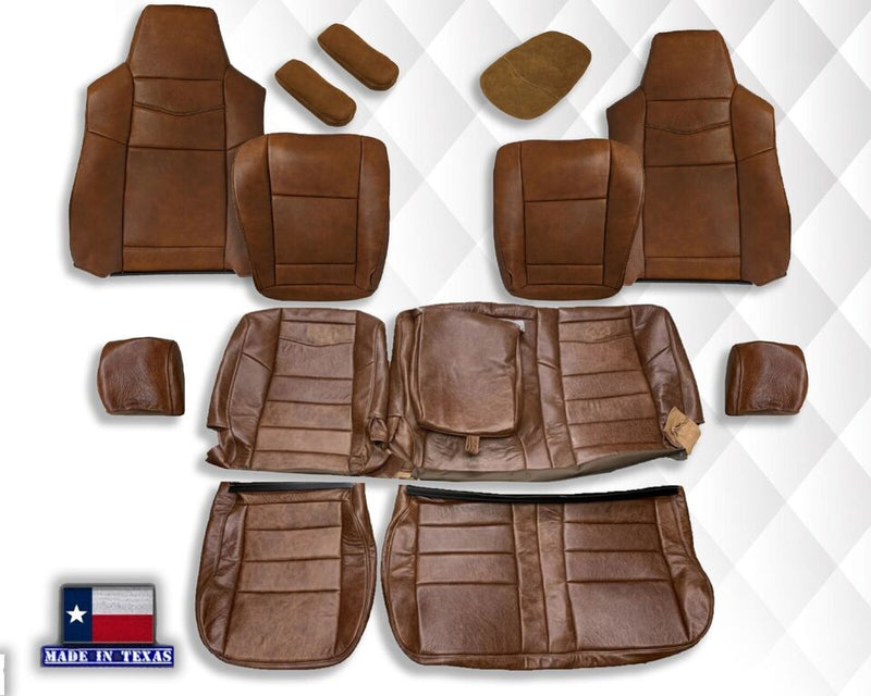 2003 2004 2005 2006 2007 Ford F250 King Ranch Super Duty Full Front Row & Second Row 60/40 Genuine Leather Seat Covers - Auto Seat Replacement