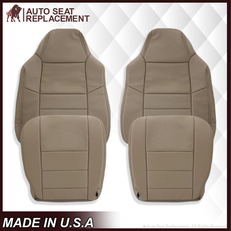 2002-2003 Ford F250 F350 Lariat Perforated Seat Cover in Tan: Choose Leather or Vinyl