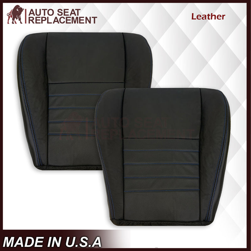 1999-2004 Ford Mustang GT Convertible Custom Blue Stitching Front & Second Row Seat Covers in Dark Charcoal Black: Choose From Variation - Auto Seat Replacement