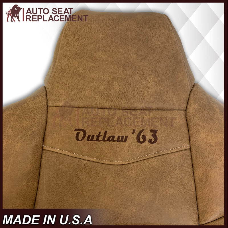 2007 Ford F250 F350 King Ranch Replacement Raw Cowhide Genuine Leather Front Seat Cover With "Outlaw '63" Logo - Auto Seat Replacement