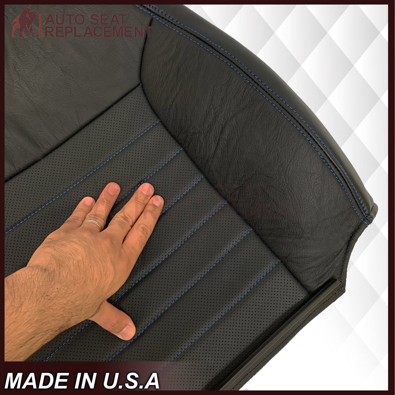 1999-2004 Ford Mustang GT Convertible Custom Blue Stitching Front & Second Row Seat Covers in Dark Charcoal Black: Choose From Variation - Auto Seat Replacement