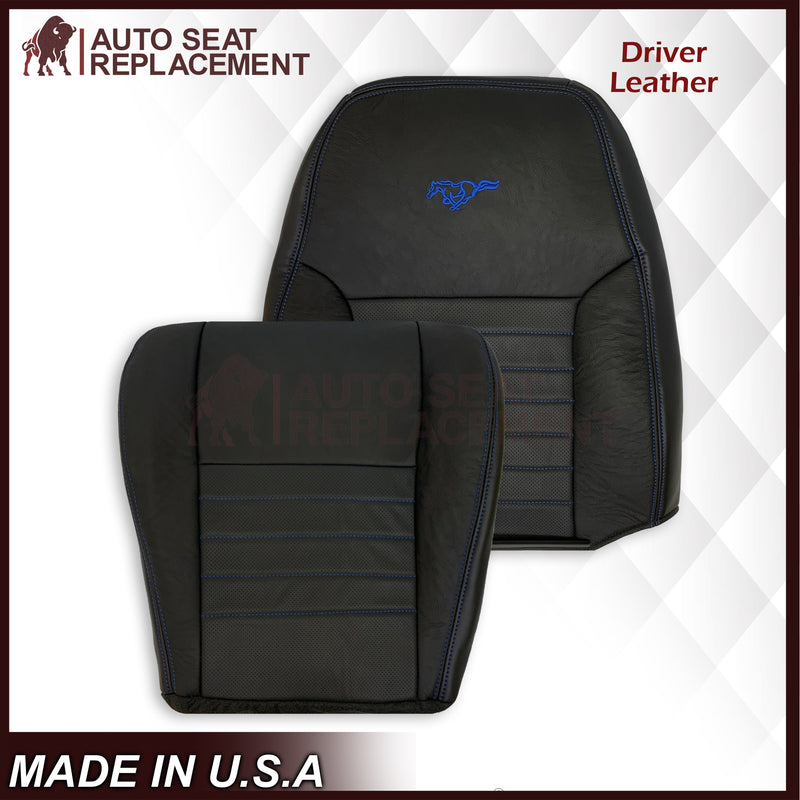 1999-2004 Ford Mustang GT Convertible Custom Blue Stitching Front & Second Row Seat Covers in Dark Charcoal Black: Choose From Variation - Auto Seat Replacement