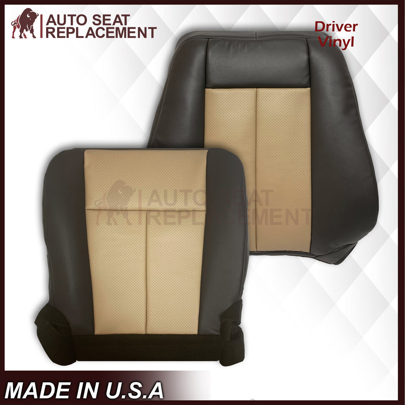 2007 2008 Ford Expedition Eddie Bauer Driver Or Passenger Side Replacement Perforated LEATHER Seat Cover In 2 Tone Tan (Tan- Dark Gray) - Auto Seat Replacement