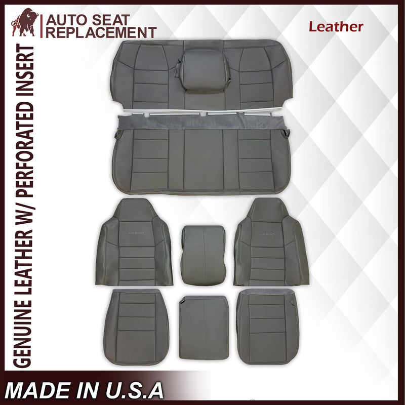 2003 2004 2005 2006 2007 Ford F250 F350 F450 Super Duty Full Front Row & Second Row With Full Bench Perforated Genuine Leather Seat Covers - Auto Seat Replacement