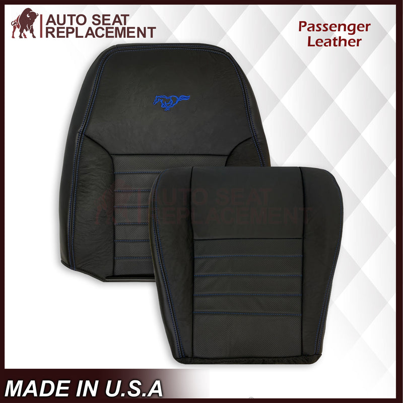 1999-2004 Ford Mustang GT Convertible Custom Blue Stitching Front & Second Row Seat Covers in Dark Charcoal Black: Choose From Variation - Auto Seat Replacement