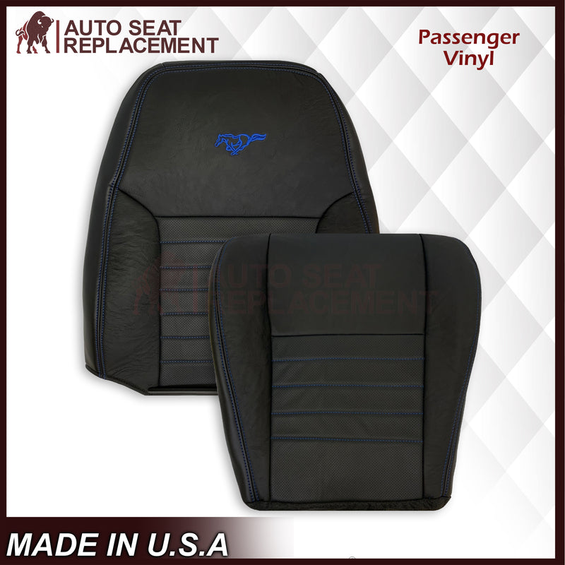 1999-2004 Ford Mustang GT Convertible Custom Blue Stitching Front & Second Row Seat Covers in Dark Charcoal Black: Choose From Variation - Auto Seat Replacement