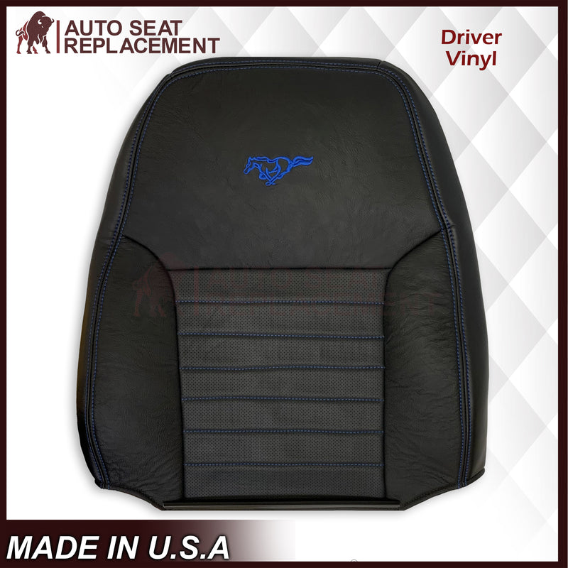 1999-2004 Ford Mustang GT Convertible Custom Blue Stitching Front & Second Row Seat Covers in Dark Charcoal Black: Choose From Variation - Auto Seat Replacement