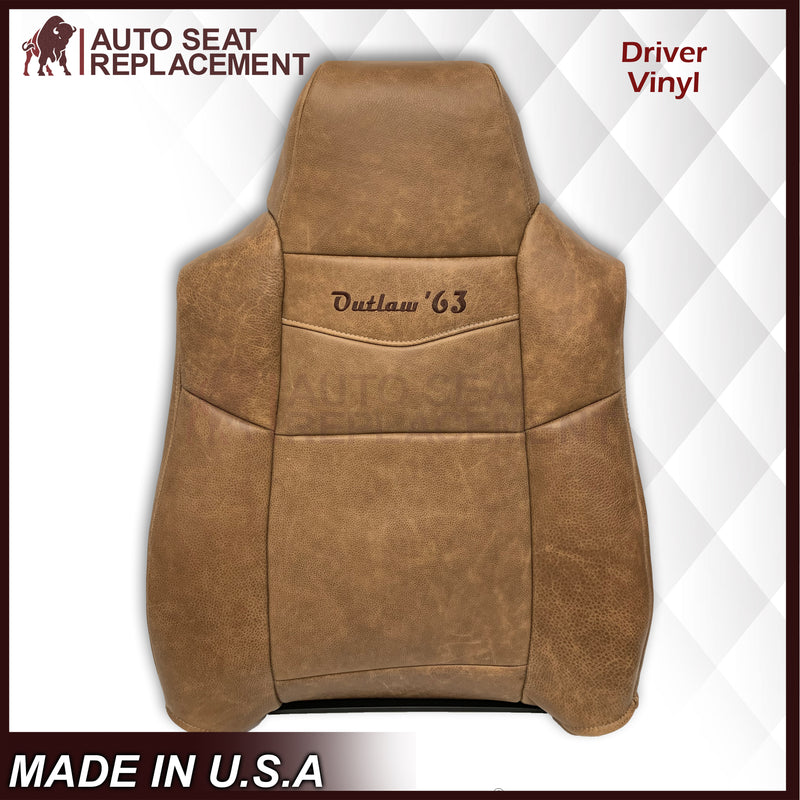 2007 Ford F250 F350 King Ranch Replacement Raw Cowhide Genuine Leather Front Seat Cover With "Outlaw '63" Logo - Auto Seat Replacement