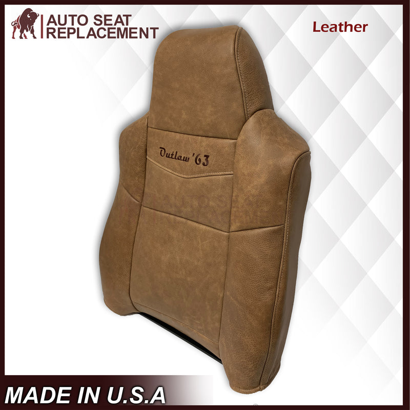 2007 Ford F250 F350 King Ranch Replacement Raw Cowhide Genuine Leather Front Seat Cover With "Outlaw '63" Logo - Auto Seat Replacement