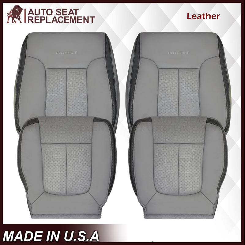 2011 - 2014 Ford F-150 Platinum Edition Perforated Genuine Leather or Synthetic Leather Steel Gray W/ Black Seat Covers - Auto Seat Replacement