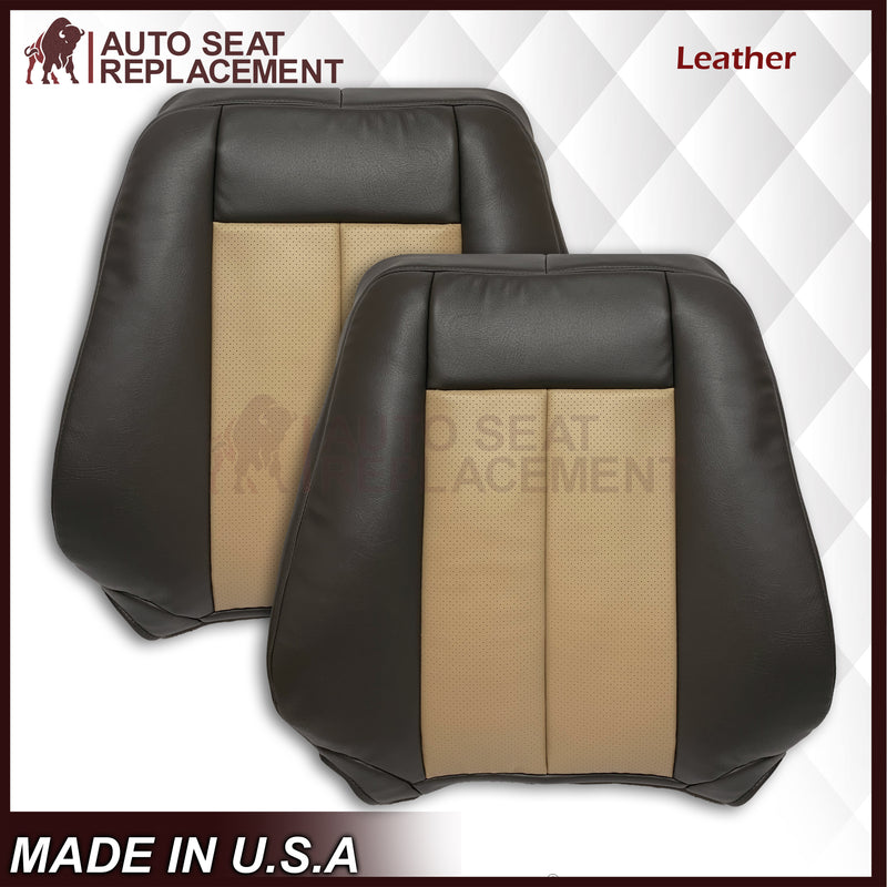 2007 2008 Ford Expedition Eddie Bauer Driver Or Passenger Side Replacement Perforated LEATHER Seat Cover In 2 Tone Tan (Tan- Dark Gray) - Auto Seat Replacement