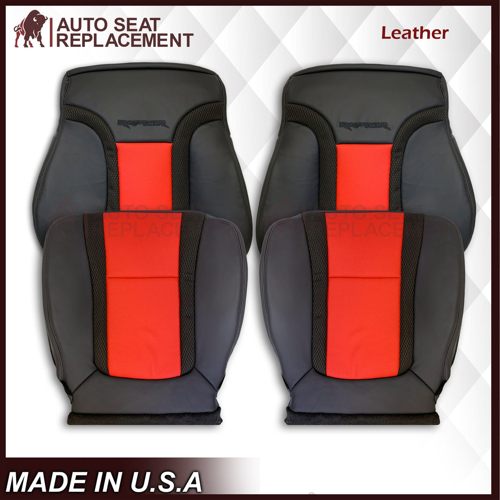2010 - 2014 Ford F-150 Raptor Top or Bottom Perforated Seat Cover in 2 Tone Red-Black Choose: Leather or Vinyl - Auto Seat Replacement