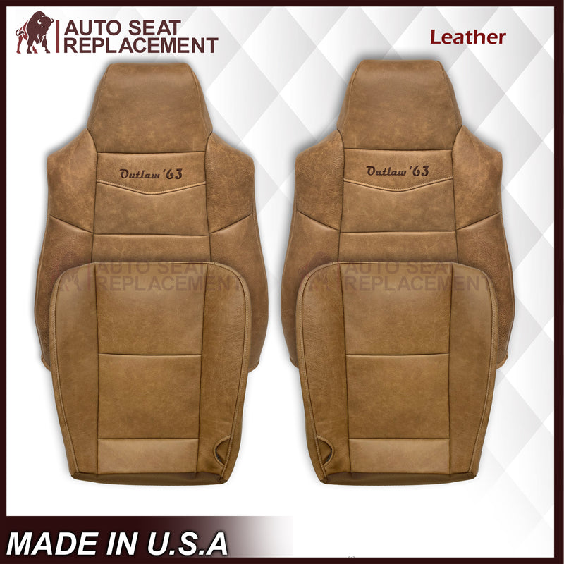 2007 Ford F250 F350 King Ranch Replacement Raw Cowhide Genuine Leather Front Seat Cover With "Outlaw '63" Logo - Auto Seat Replacement