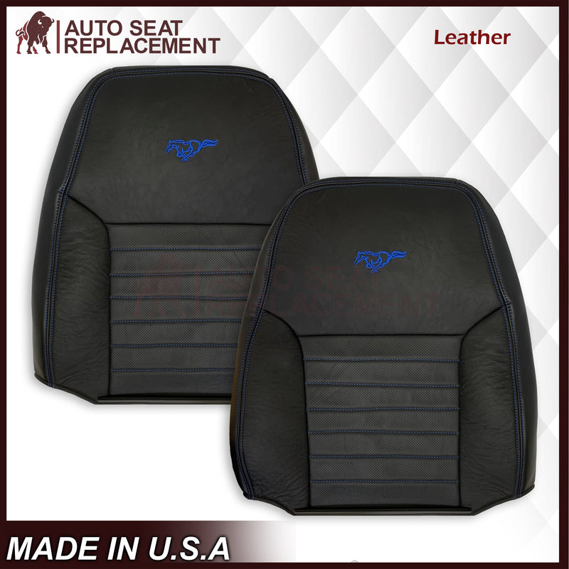 1999-2004 Ford Mustang GT Convertible Custom Blue Stitching Front & Second Row Seat Covers in Dark Charcoal Black: Choose From Variation - Auto Seat Replacement