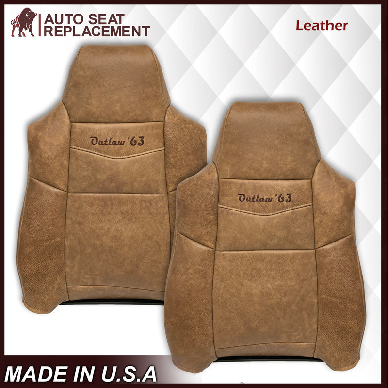 2007 Ford F250 F350 King Ranch Replacement Raw Cowhide Genuine Leather Front Seat Cover With "Outlaw '63" Logo - Auto Seat Replacement