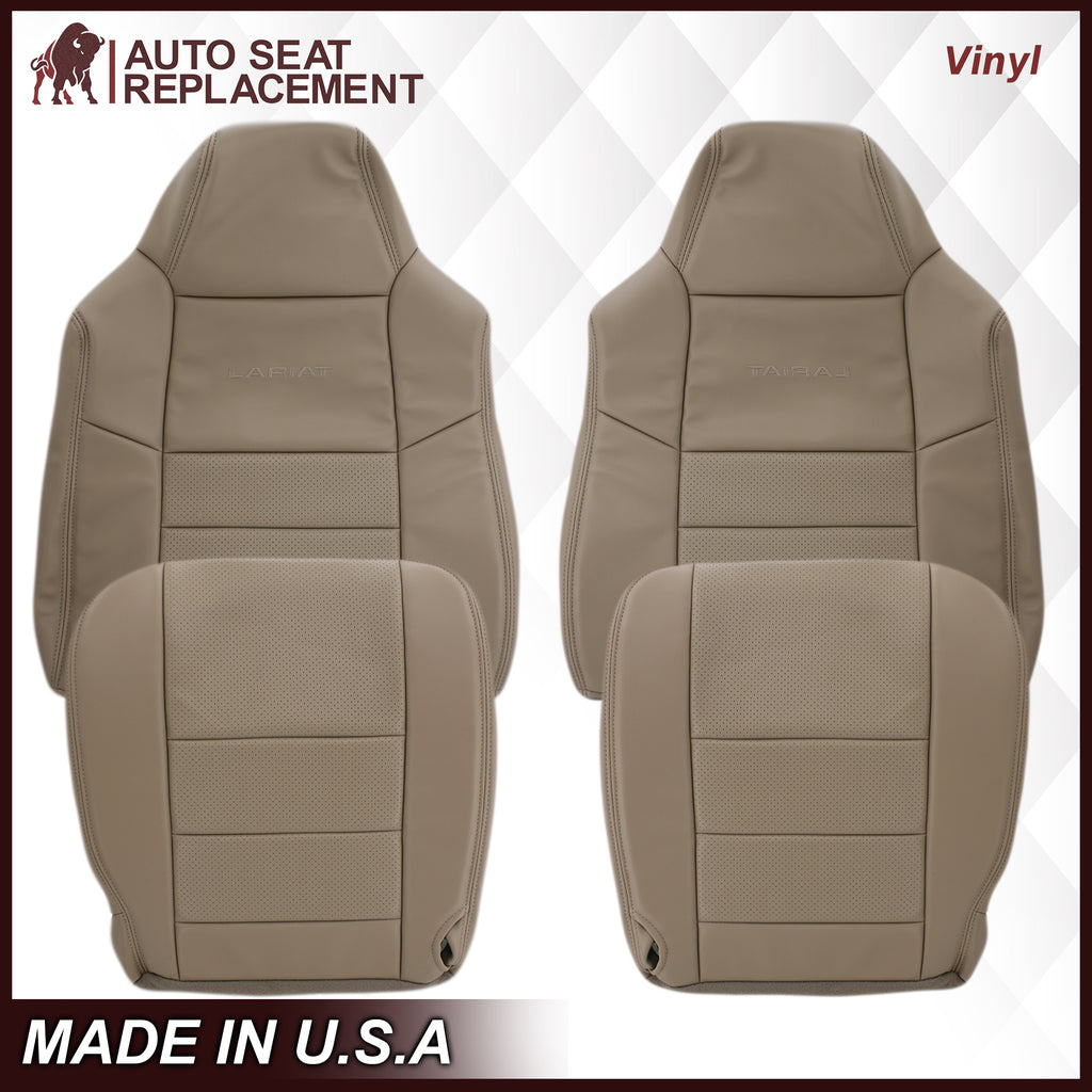 2002-2003 Ford F250 F350 Lariat Perforated Seat Cover in Tan: Choose Leather or Vinyl- 2000 2001 2002 2003 2004 2005 2006- Leather- Vinyl- Seat Cover Replacement- Auto Seat Replacement