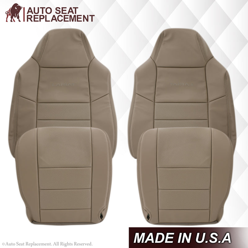 2002-2003 Ford F250 F350 Lariat Perforated Seat Cover in Tan: Choose Leather or Vinyl- 2000 2001 2002 2003 2004 2005 2006- Leather- Vinyl- Seat Cover Replacement- Auto Seat Replacement