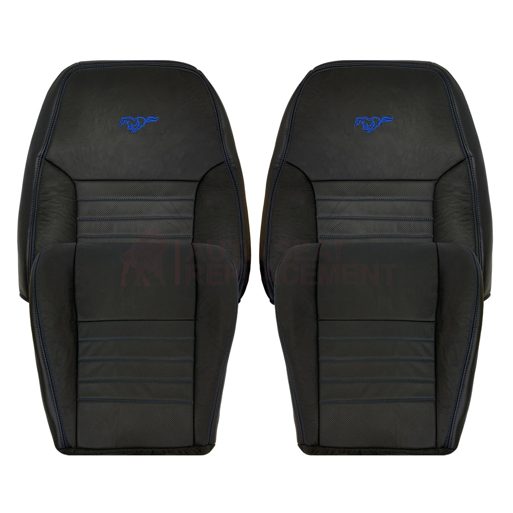 1999-2004 Ford Mustang GT Convertible Custom Blue Stitching Front & Second Row Seat Covers in Dark Charcoal Black: Choose From Variation - Auto Seat Replacement