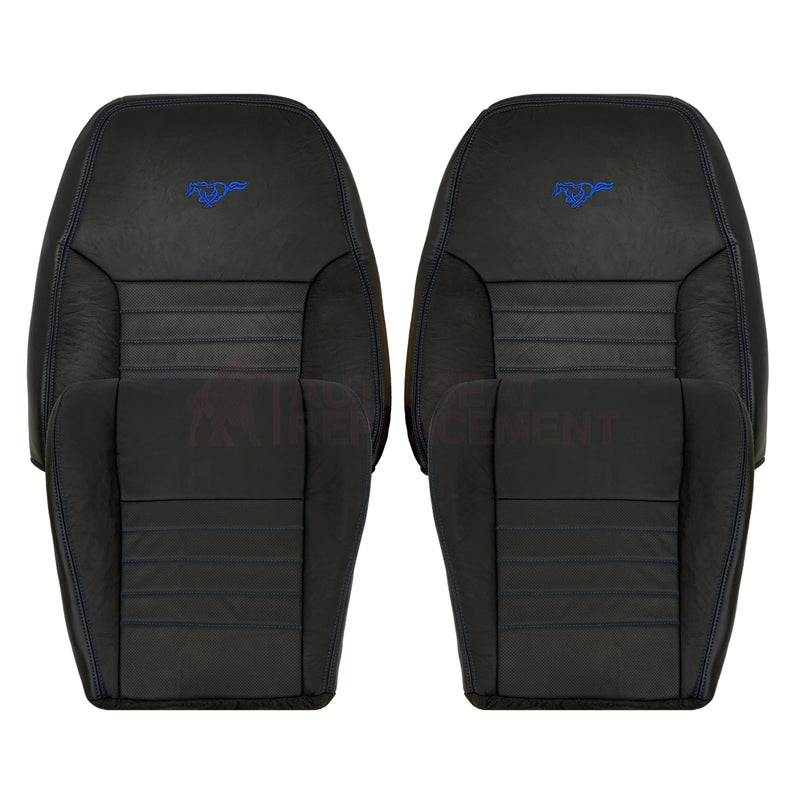 1999-2004 Ford Mustang GT Convertible Custom Blue Stitching Front & Second Row Seat Covers in Dark Charcoal Black: Choose From Variation - Auto Seat Replacement