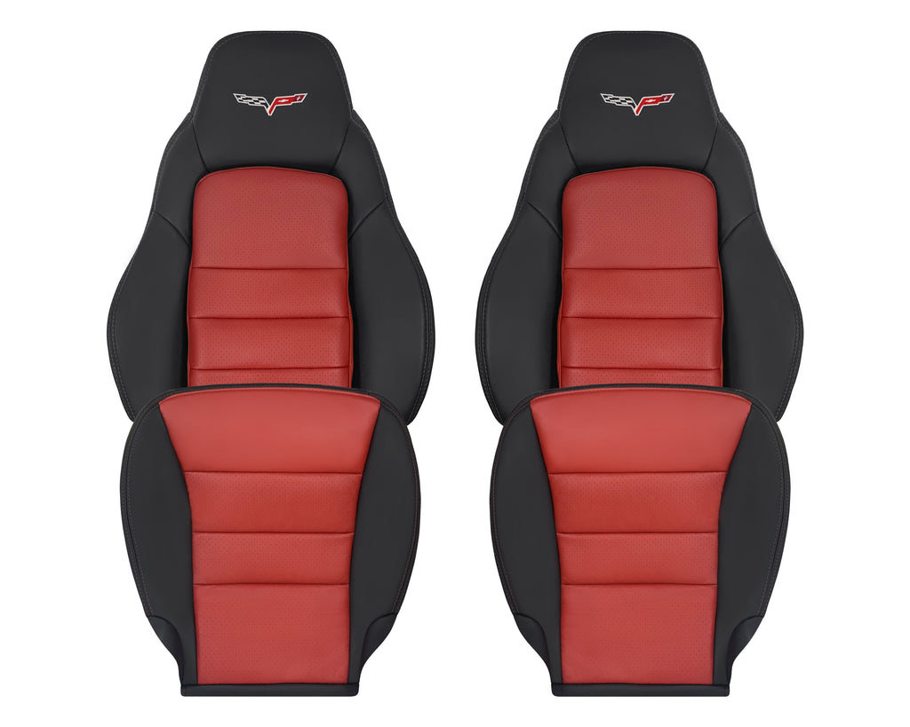 2005 - 2007 Corvette C6 Genuine Leather OR Synthetic Leather Replacement Seat Covers In Cobalt Red