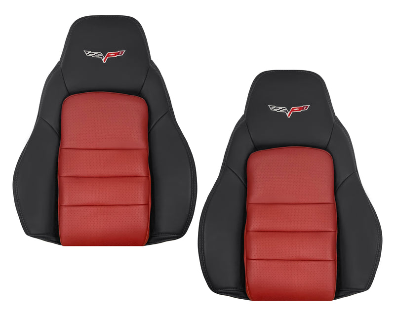 2005 - 2007 Corvette C6 Replacement Seat Cover 2-tone black and Cobalt Red