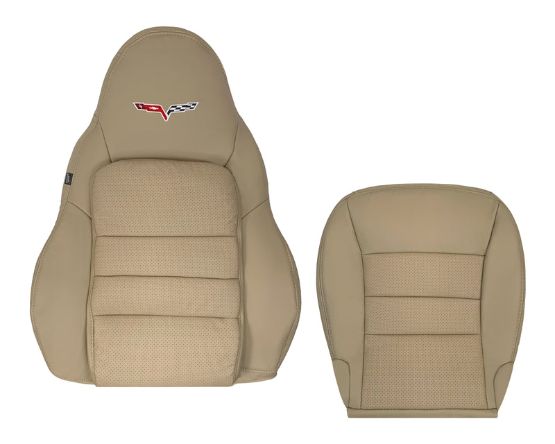 2005 - 2013 Corvette C6 Genuine Leather OR Synthetic Leather Replacement Seat Covers In Tan Driver Passenger Bottom Cushion Cover