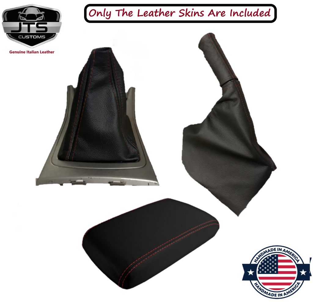 2008 - 2016 Subaru Impreza WRX STI Shift E-Brake Boot & Console Lid Cover Set In Black With Red Stitching - Auto Seat Replacement