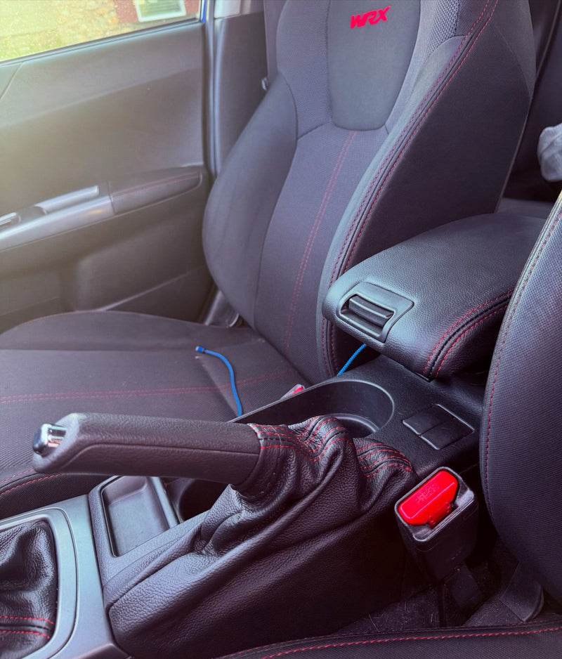2008 - 2016 Subaru Impreza WRX STI Shift E-Brake Boot & Console Lid Cover Set In Black With Red Stitching - Auto Seat Replacement
