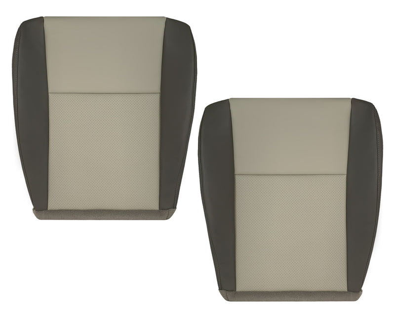2008 - 2010 Jeep Grand Cherokee Front Bottom Synthetic Leather Seat Cover 2 Tone Tan (Dk Khaki/Lt Graystone)