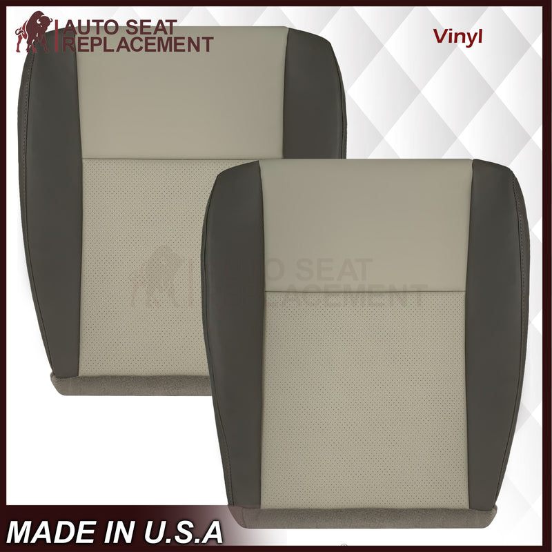 2008 - 2010 Jeep Grand Cherokee Front Bottom Synthetic Leather Seat Cover 2 Tone Tan (Dk Khaki/Lt Graystone)