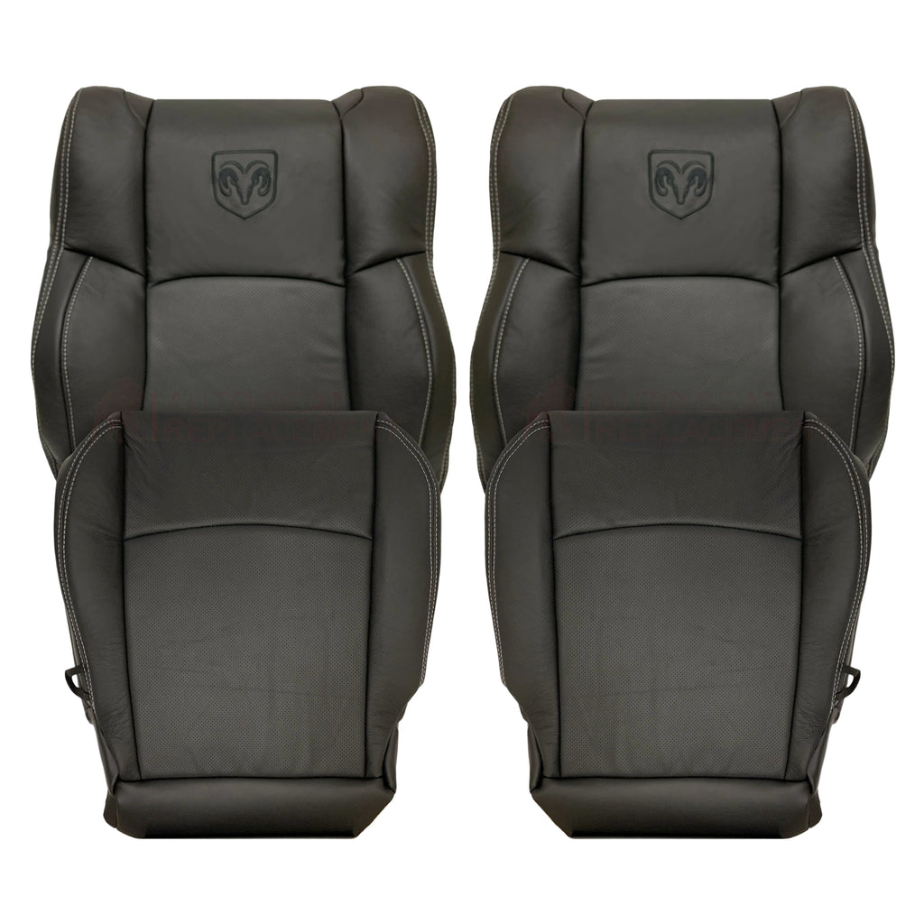 2009 2010 2011 2012 Dodge Ram 1500 2500 3500 Laramie Bottom Or Top Replacement Seat Cover in Dark Slate (Dark Gray) With Perforated Inserts - Auto Seat Replacement