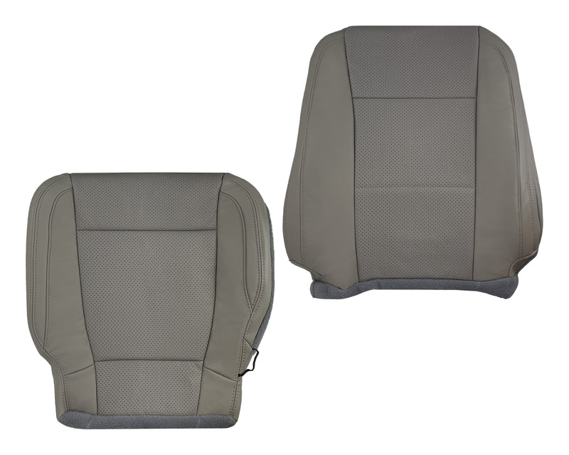 2015 - 2017 Ford F-150 Lariat Gray Replacement Seat Covers in Perforated Leather or Synthetic Leather Gray Driver Bottom Base Cushion Cover Passenger Bottom Top 