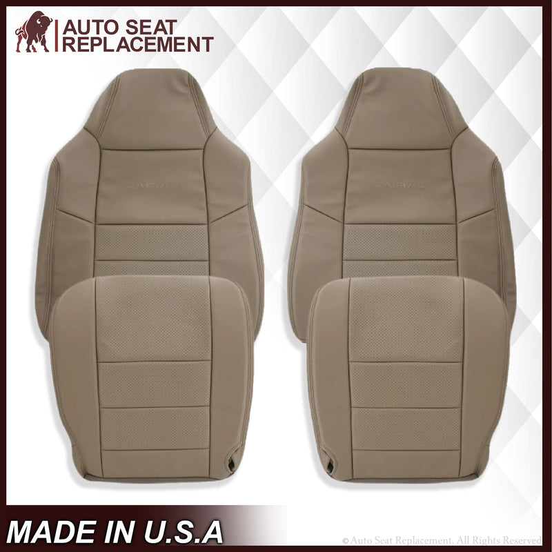 2002-2003 Ford F250 F350 Lariat Perforated Seat Cover in Tan: Choose Leather or Vinyl - Auto Seat Replacement