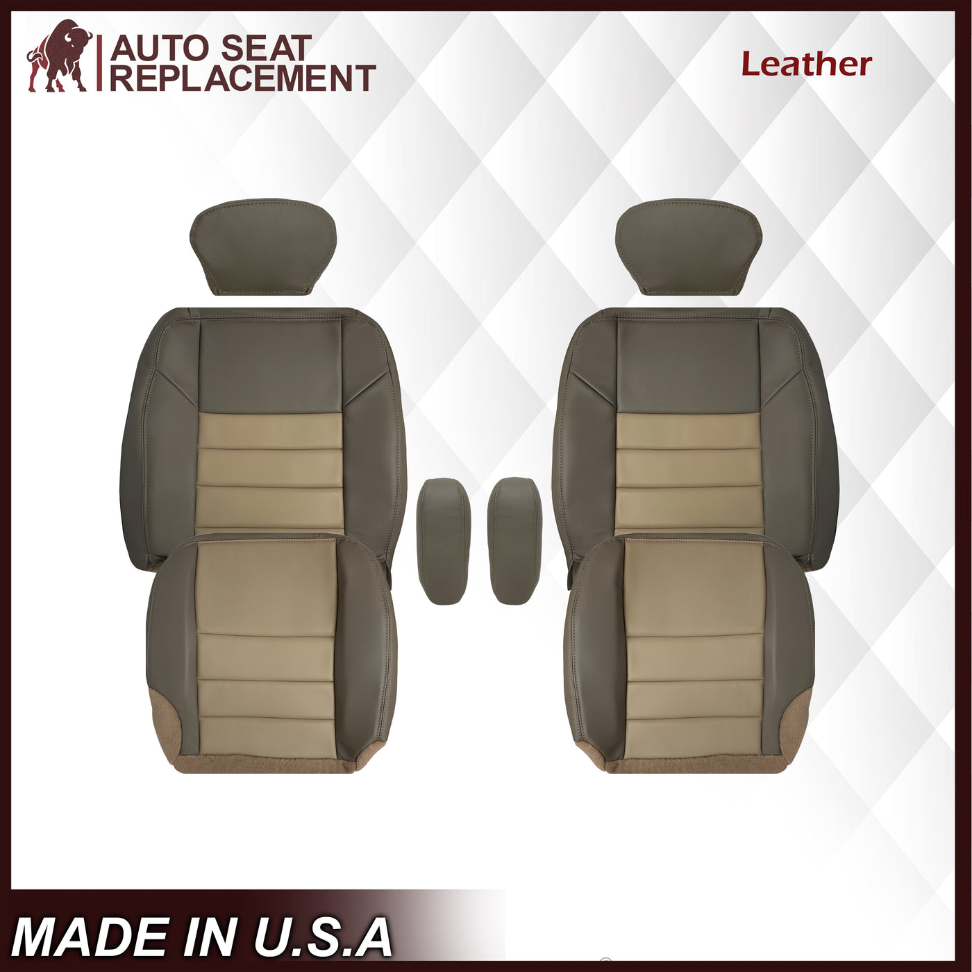 Tan Leather Seat Covers For 2002-2004 Ford Excursion Eddie Bauer - Custom Fit, USA Made