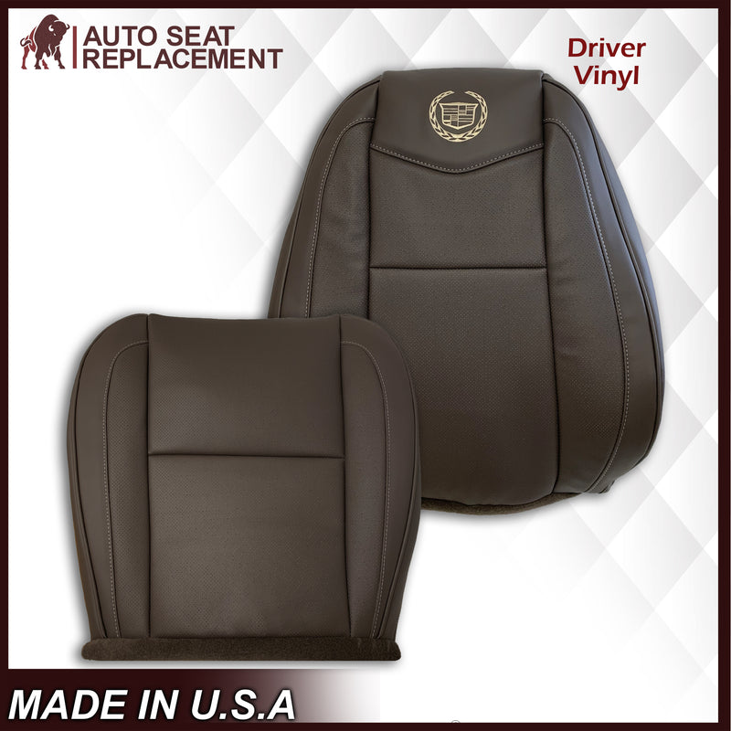 2007-2014 Cadillac Escalade Driver-Passenger Top and Bottom Seat Covers in Brown Vinyl - Auto Seat Replacement