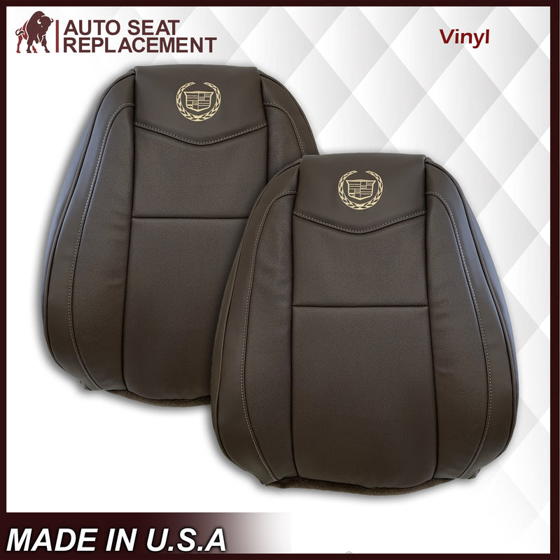 2007-2014 Cadillac Escalade Driver-Passenger Top and Bottom Seat Covers in Brown Vinyl - Auto Seat Replacement