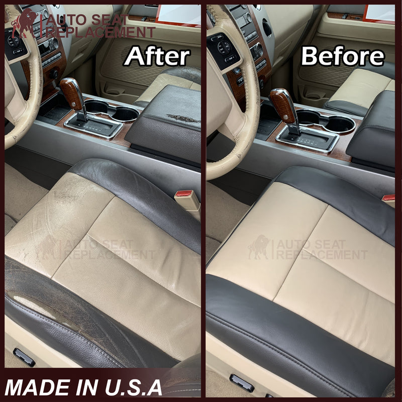 2007 2008 Ford Expedition Eddie Bauer Driver Or Passenger Side Replacement Perforated LEATHER Seat Cover In 2 Tone Tan (Tan- Dark Gray) - Auto Seat Replacement
