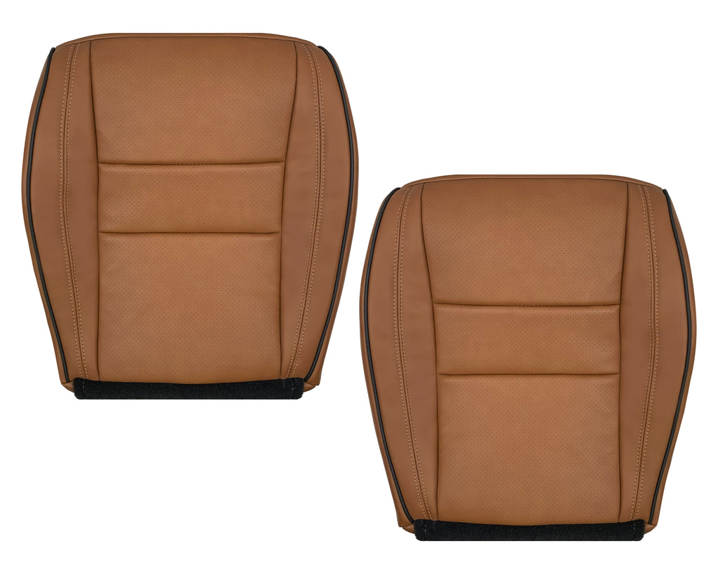 Brand New 2011-2021 Jeep Grand Cherokee Overland Replacement Perforated Leather Seat Cover: Saddle Brown w/Black Piping