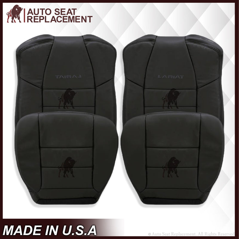 2002-2007 Ford F250/F350/F450/F550 Lariat Extended Cab Seat Cover in Black: Choose Leather or Vinyl