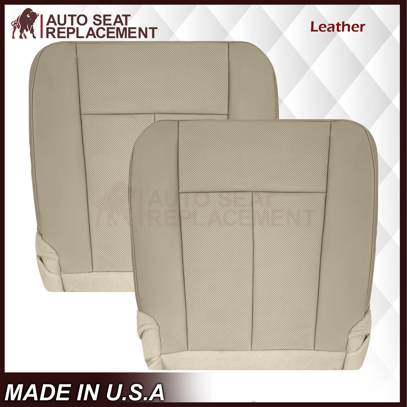 Perforated Leather Seat Cover Set For 2007-2014 Ford Expedition – Front Driver & Passenger – Tan
