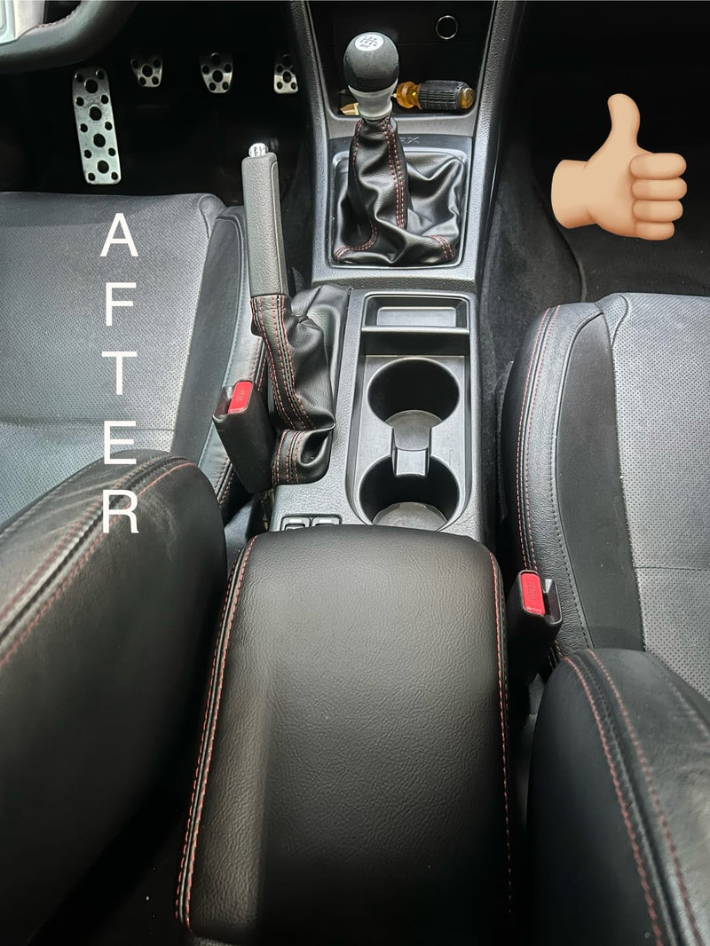 2008 - 2016 Subaru Impreza WRX STI Shift E-Brake Boot & Console Lid Cover Set In Black With Red Stitching - Auto Seat Replacement