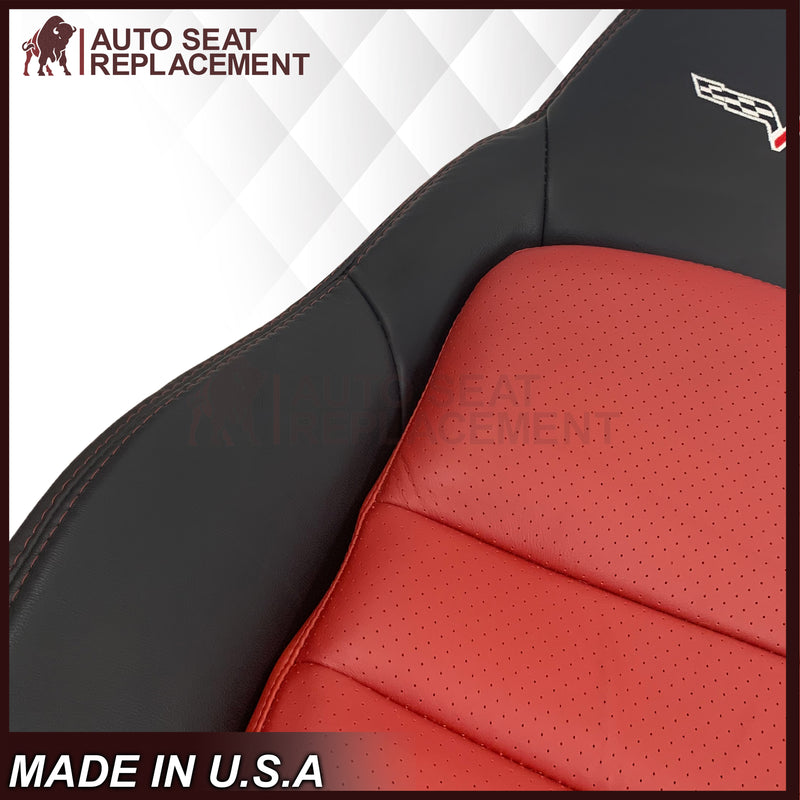 2005 - 2007 Corvette C6 Replacement Seat Cover 2-tone black and Cobalt Red
