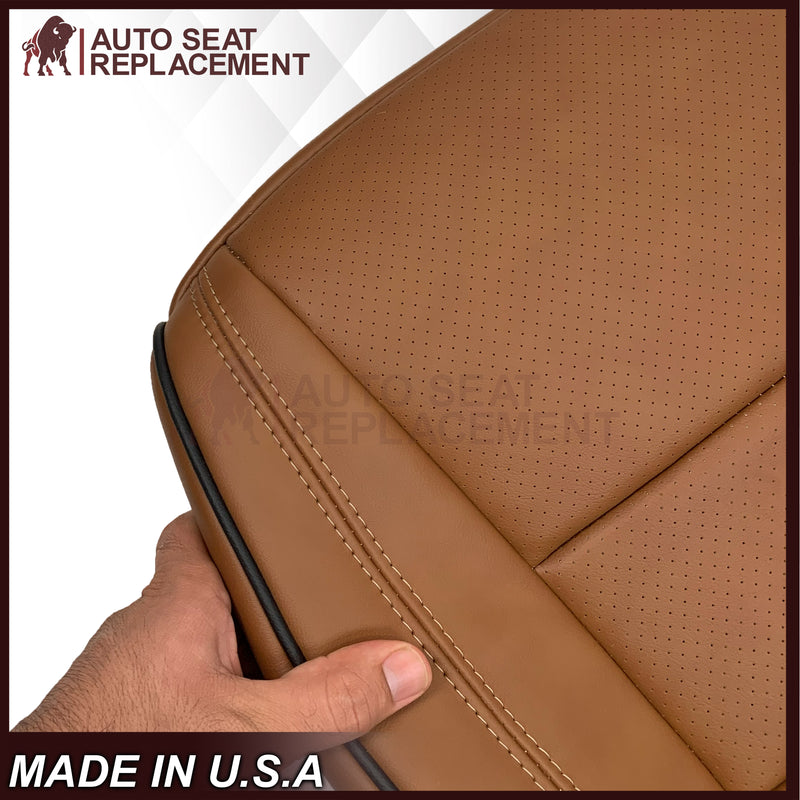 2011-2021 Jeep Grand Cherokee Overland Replacement Perforated Seat Cover: Saddle Brown w/Black Piping