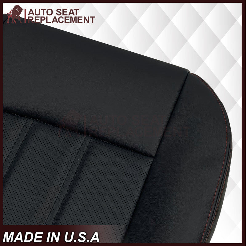 2014-2020 Dodge Durango Replacement Leather Seat Cover: Passenger Side Bottom, Black Perforated with Red Double Stitch - Richmond Auto Upholstery 2014-2020 Dodge Durango Replacement Leather Seat Cover: Passenger Side Bottom, Black Perforated with Red Double Stitch - Richmond Auto Upholstery