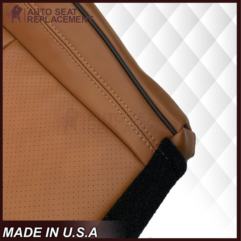 2011-2021 Jeep Grand Cherokee Overland Replacement Perforated Seat Cover: Saddle Brown w/Black Piping