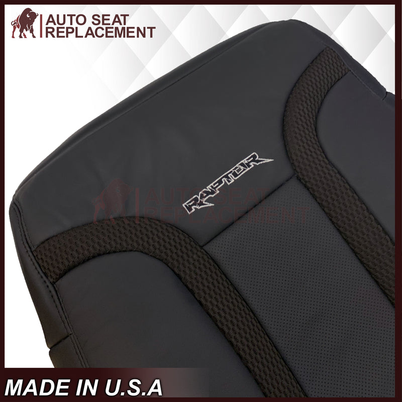 2010 - 2014 Ford F150 Raptor Perforated Seat Cover in Black With White Logo Choose: Leather or Vinyl