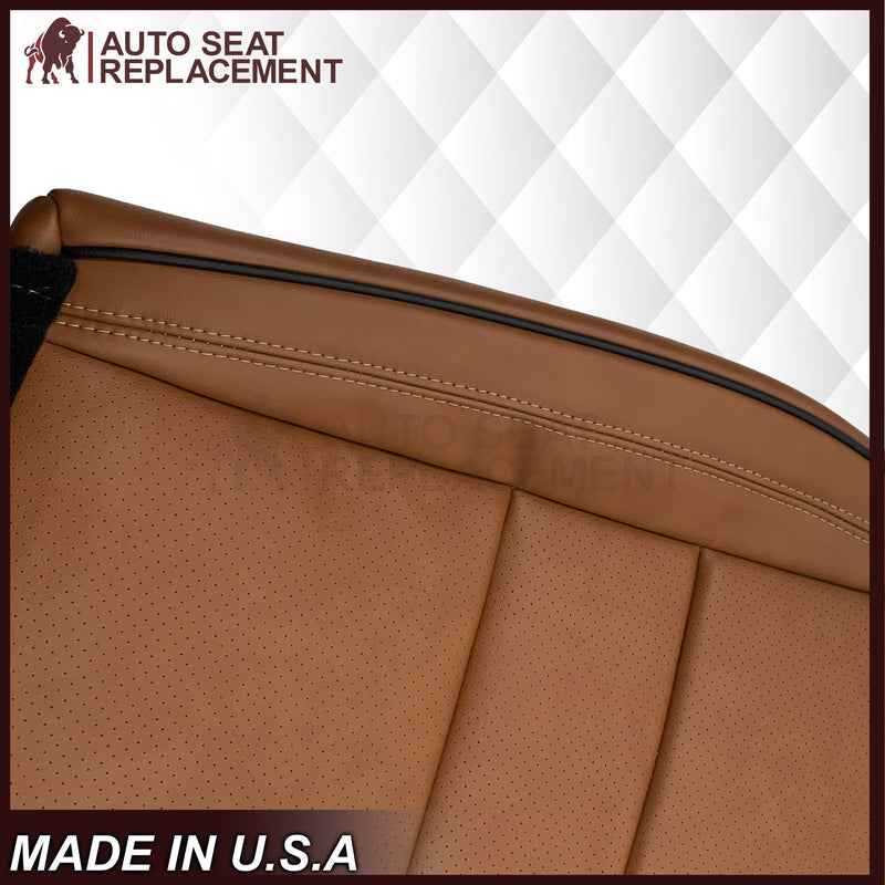 2011-2021 Jeep Grand Cherokee Overland Replacement Perforated Seat Cover: Saddle Brown w/Black Piping